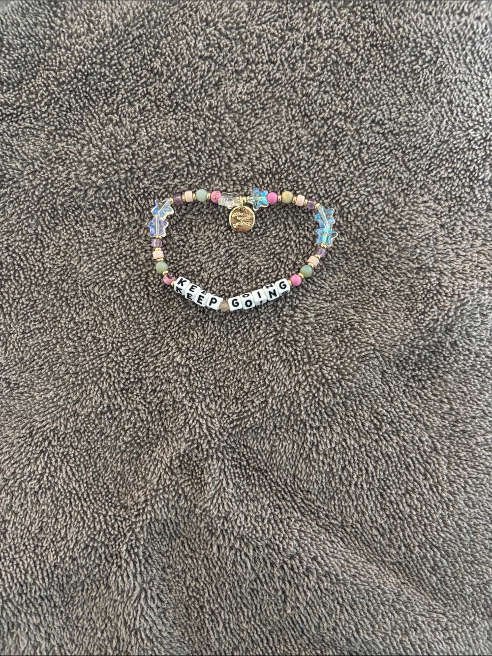 Keep Going Beaded Bracelet in Pastel Rainbow. Elastic